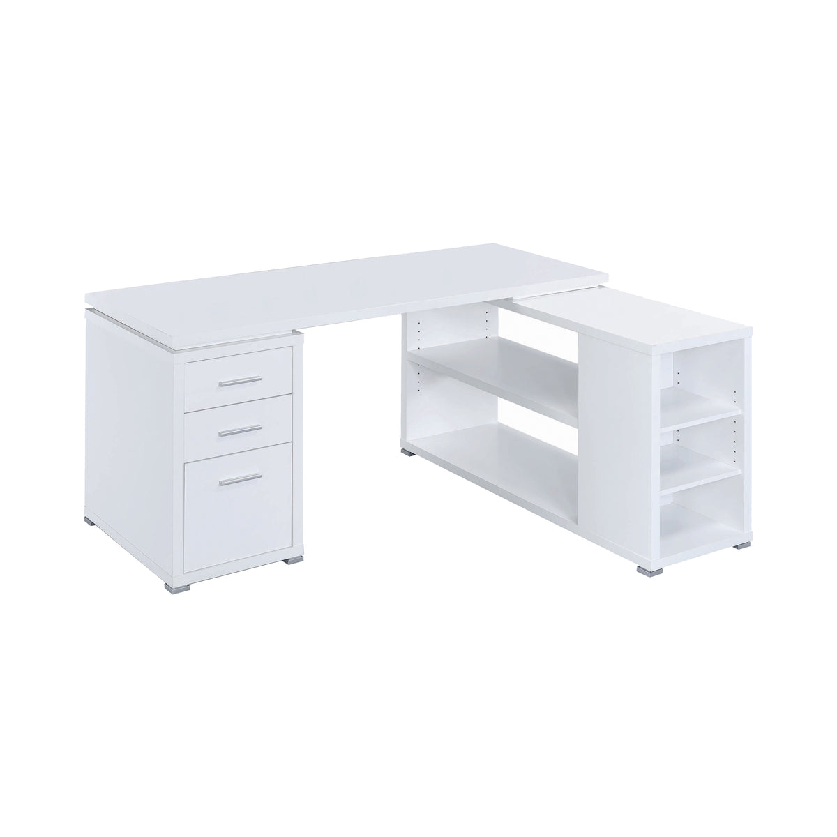 Contemporary L Shaped Office Desk With 3 Drawers And Shelves, White
