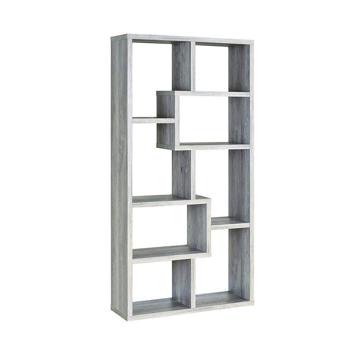 Modish Wooden Bookcase With Multiple Shelves, Gray