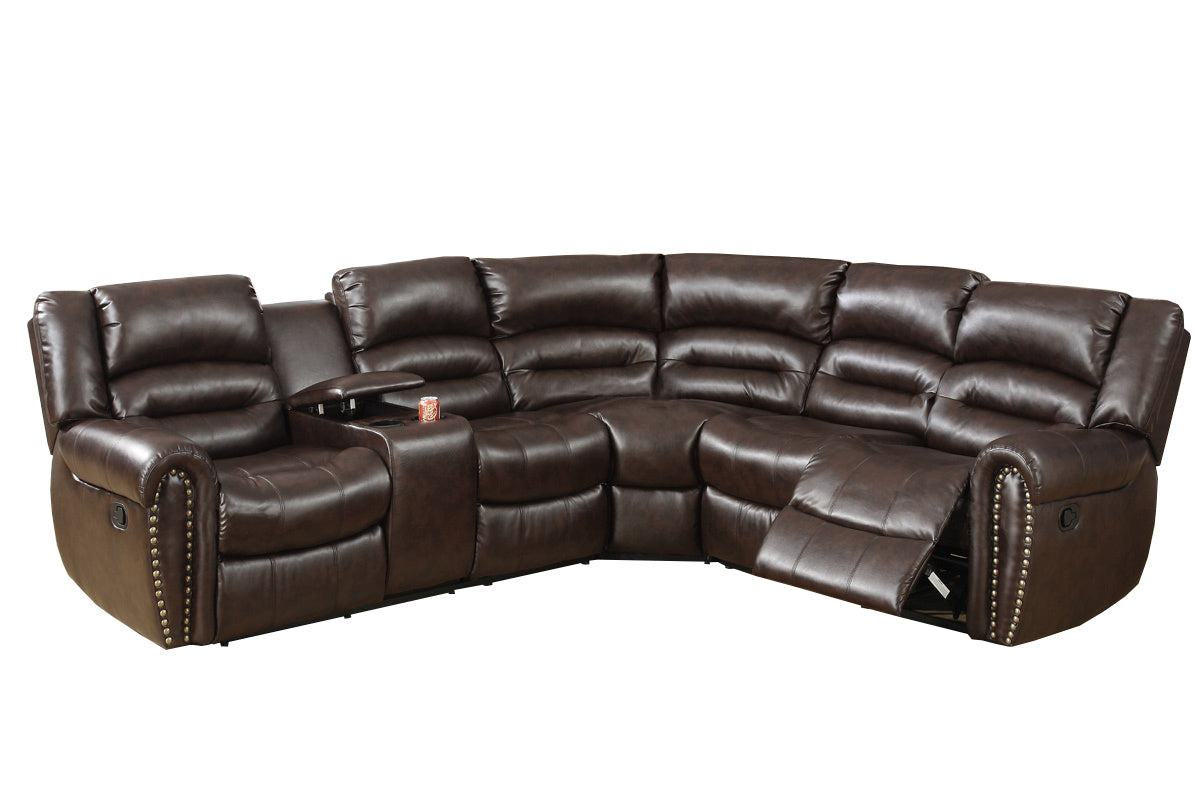 Bonded Leather 3 Piece Reclining Sectional, Brown
