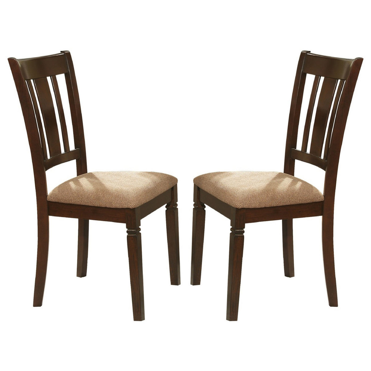Fabric Upholstered Slated Back Side Chair, Espresso & Light Brown (Set Of 2)