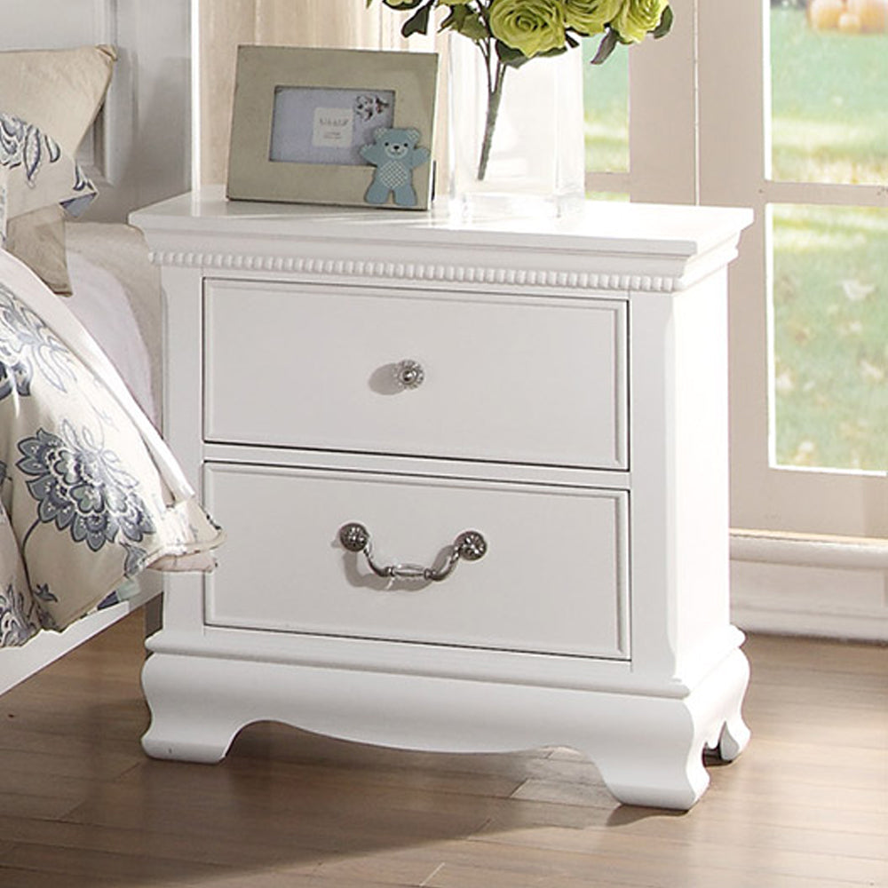 Wooden Night Stand With 2 Drawers, White
