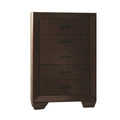 Wooden Transitional Five Drawer Chest, Dark Cocoa Brown