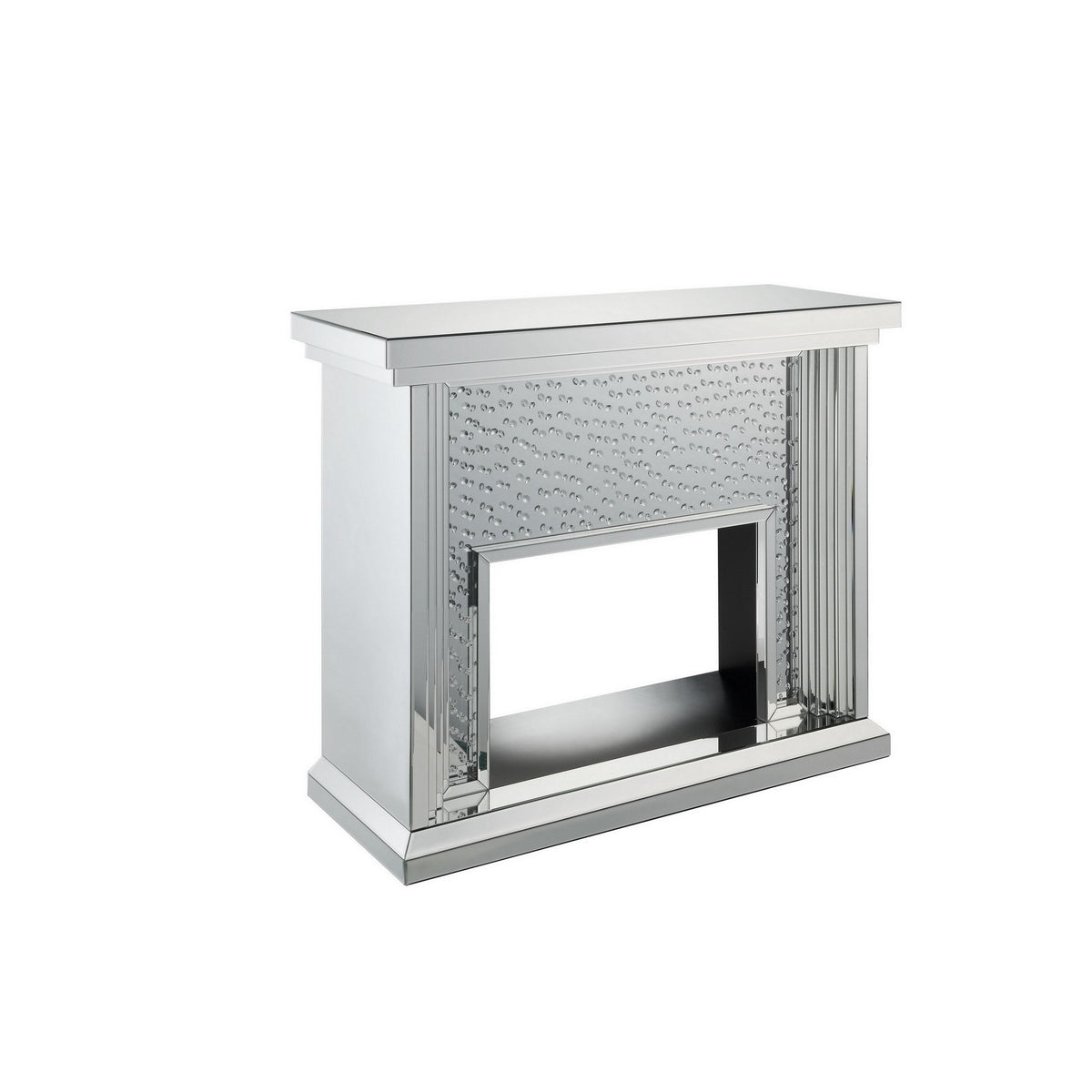 Faux Crystal Inlaid Wooden Electric Fireplace With Remote Controller, Silver