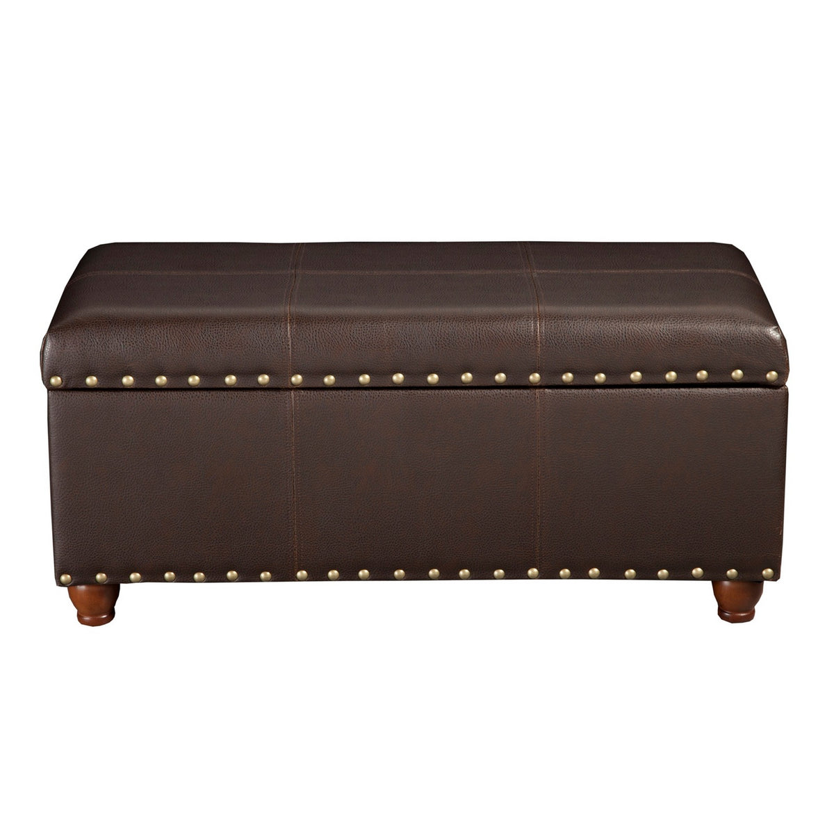 Leatherette Upholstered Wooden Storage Bench With Nail Head Trim Accent, Espresso Brown