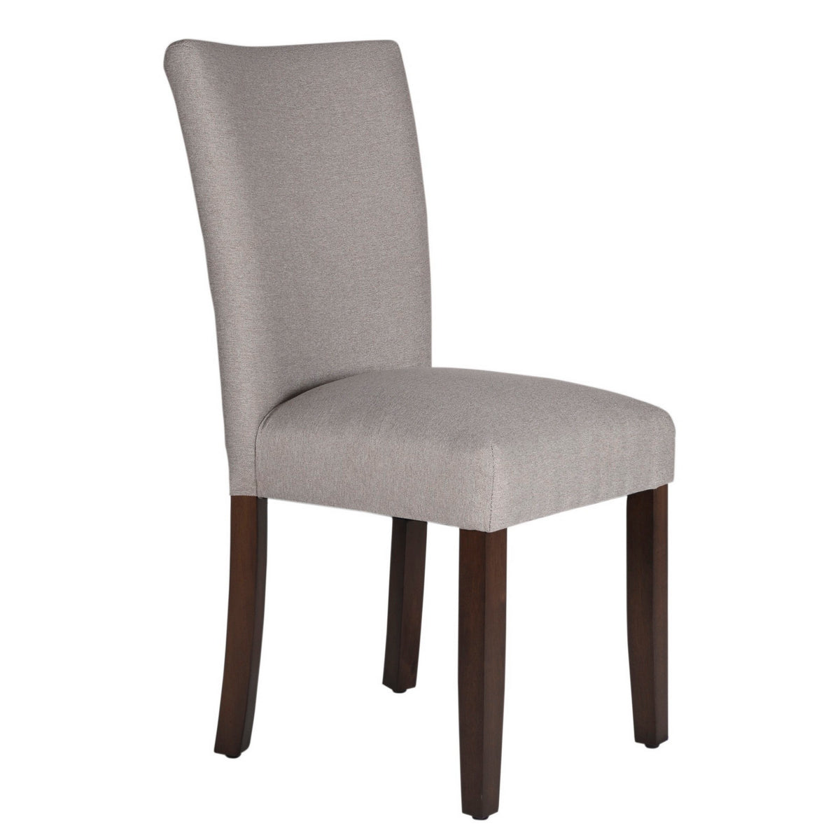 Fabric Upholstered Wooden Parson Dining Chair With Splayed Back, Gray And Brown