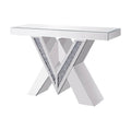 Wood And Mirror Console Table With Interlocking V Shape Base, Clear