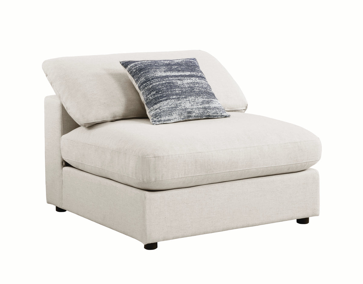 Fabric Upholstered Wooden Armless Chair With Loose Cushion Seat And Small Feet, Beige