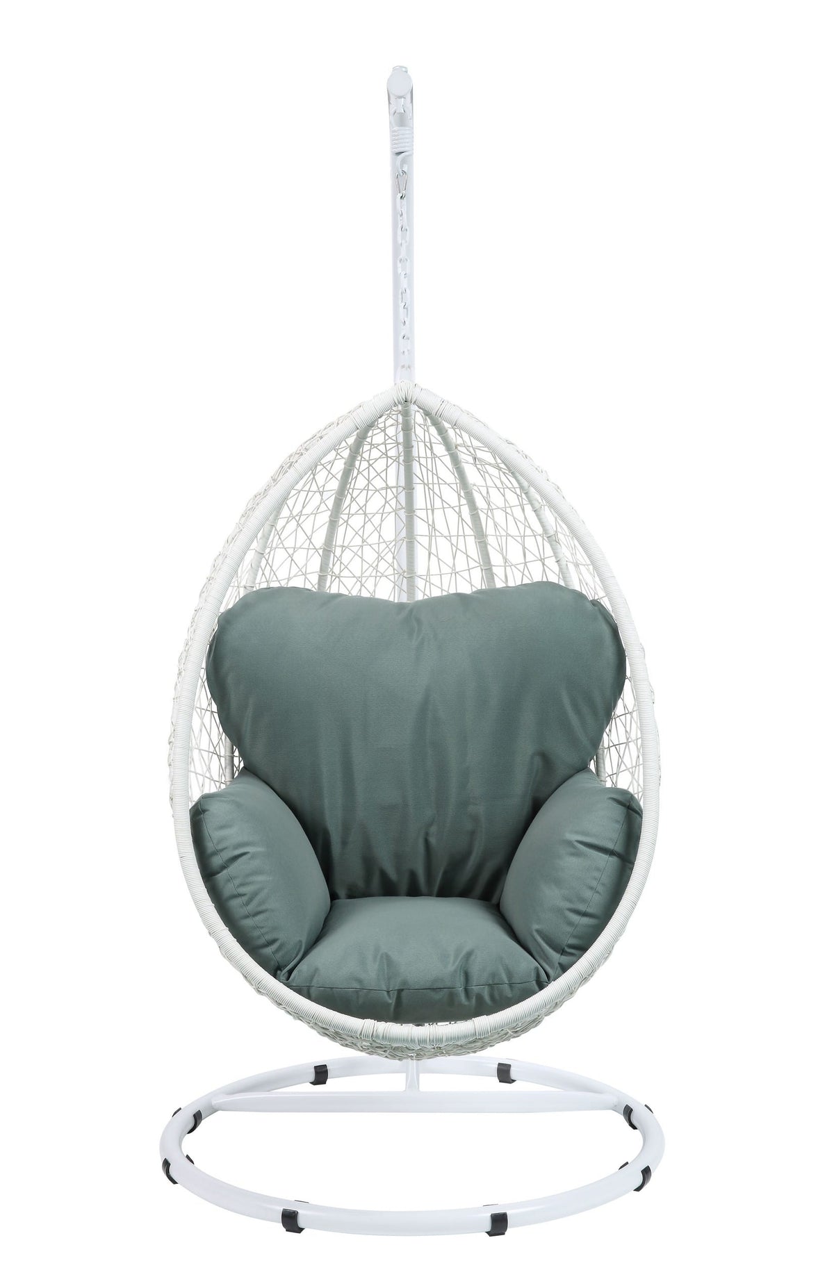 Metal Patio Swing Chair with Cushioned Seating and Round Base, White and Gray