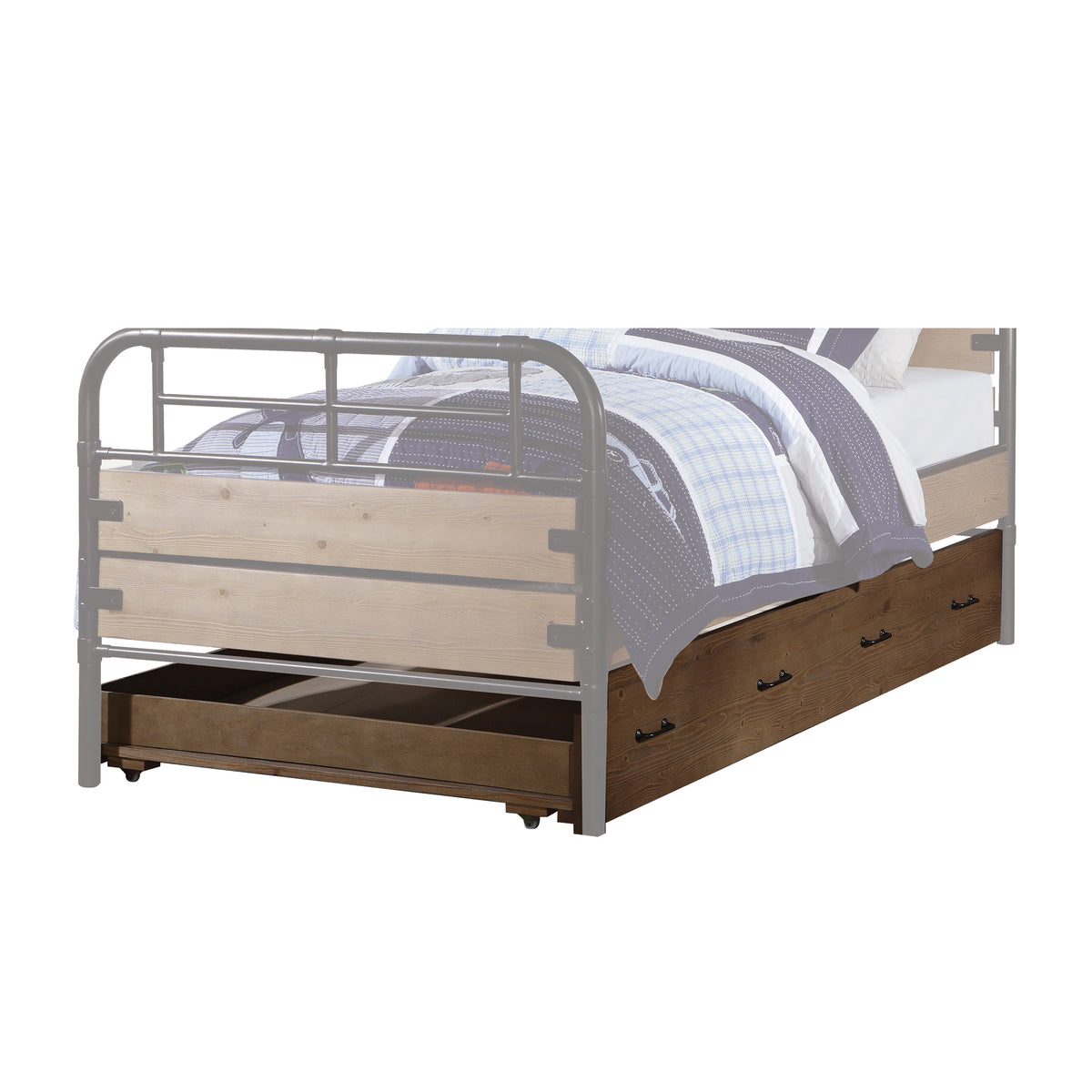 Traditional Wooden Twin Size Trundle With Caster Wheels, Brown