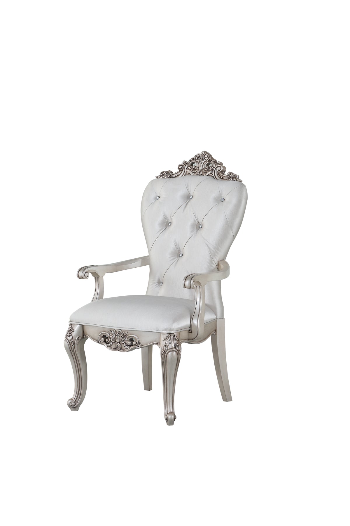 Wooden Arm Chairs With Button Tufting, Set Of Two, Cream And White
