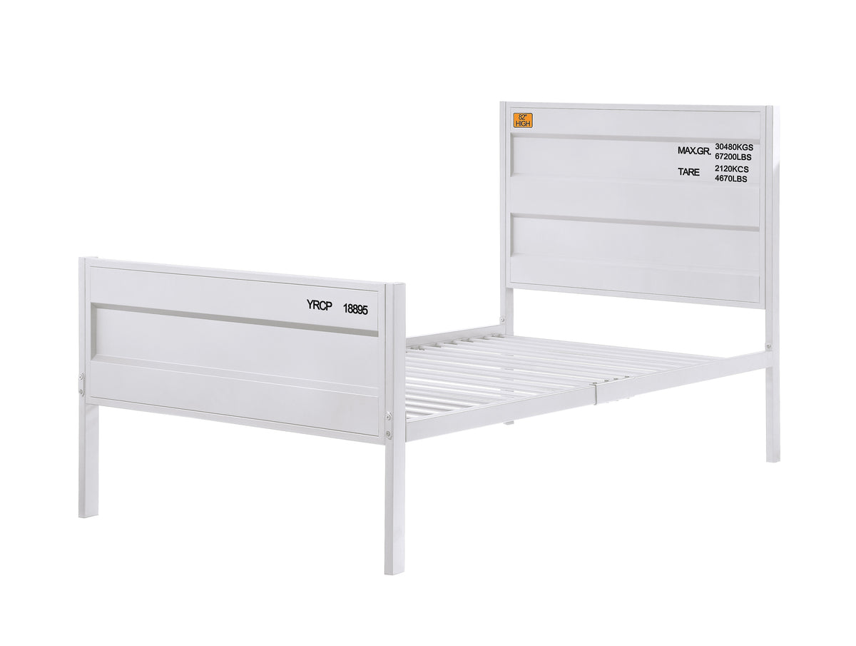 Industrial Style Metal Twin Size Bed With Straight Leg Support, White