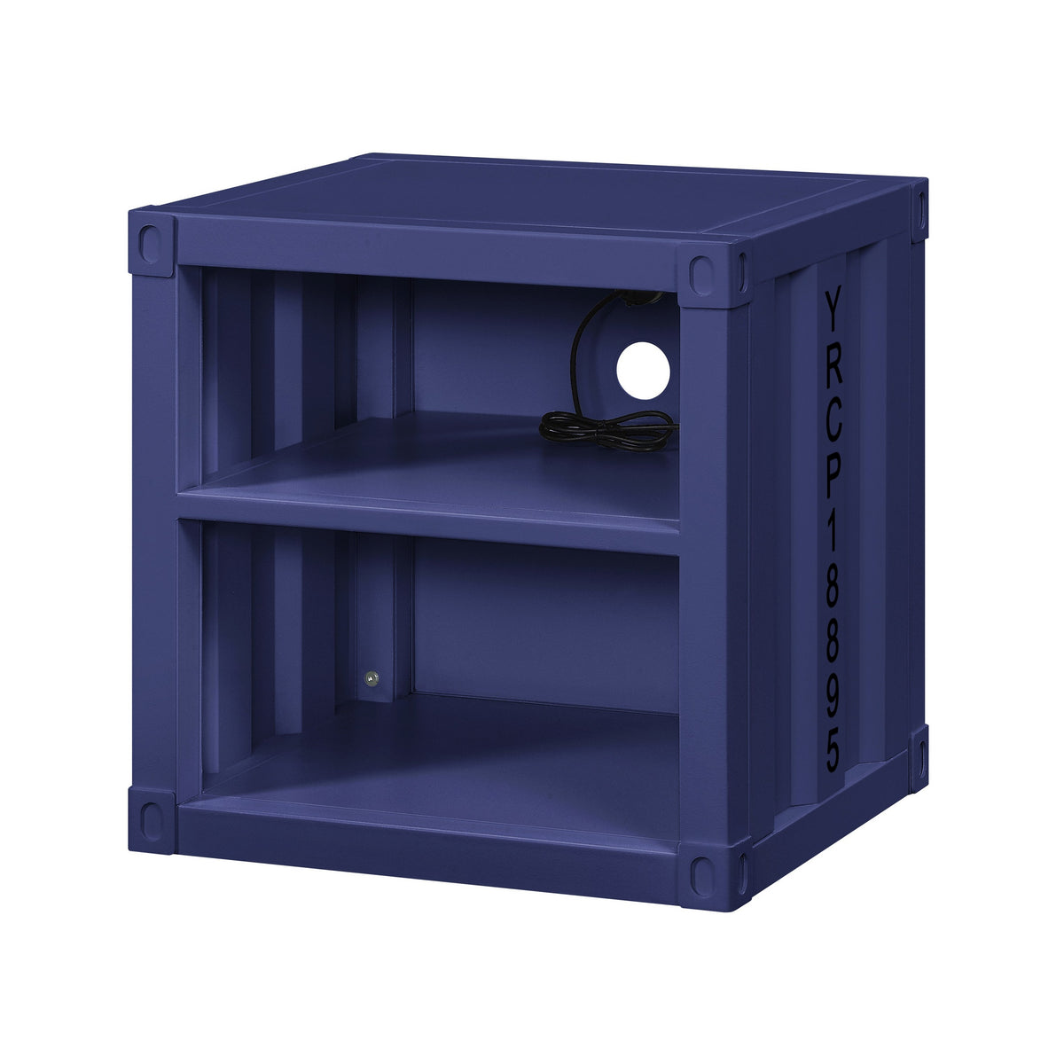 Metal Nightstand With 2 Open Compartment And Usb Port, Blue