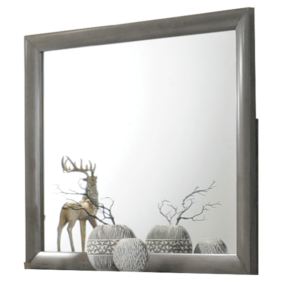 Transition Style Wooden Mirror With Rectangular Shape,Gray And Silver