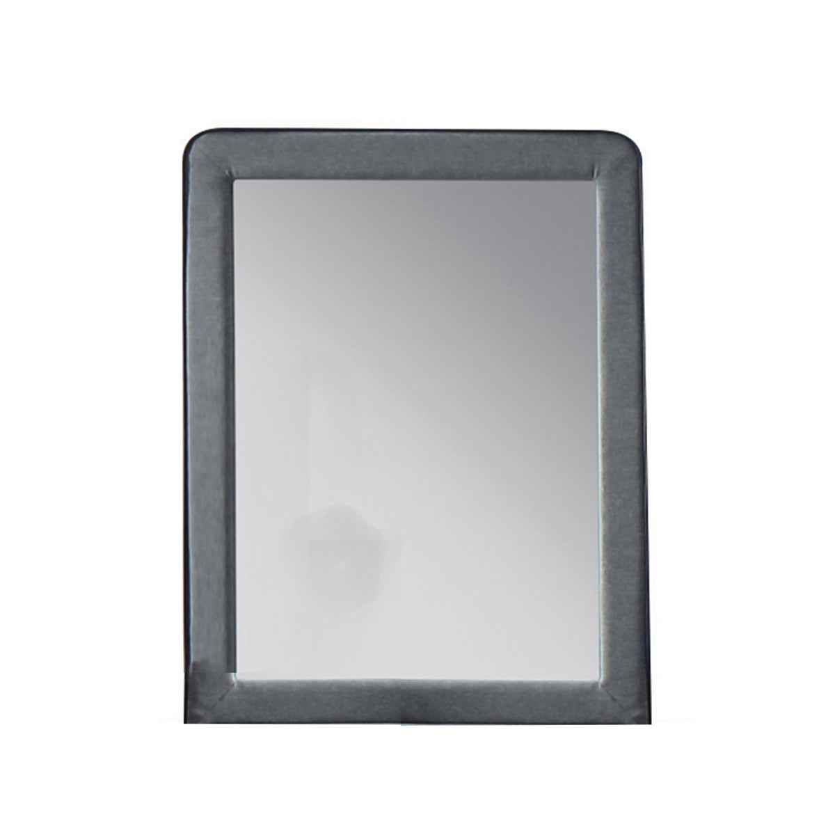 Fabric Upholstered Wooden Frame Mirror With Welt Trim, Light Gray