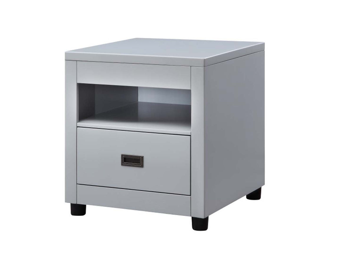 Transitional Style Wooden End Table With 1 Drawer, Gray And Black