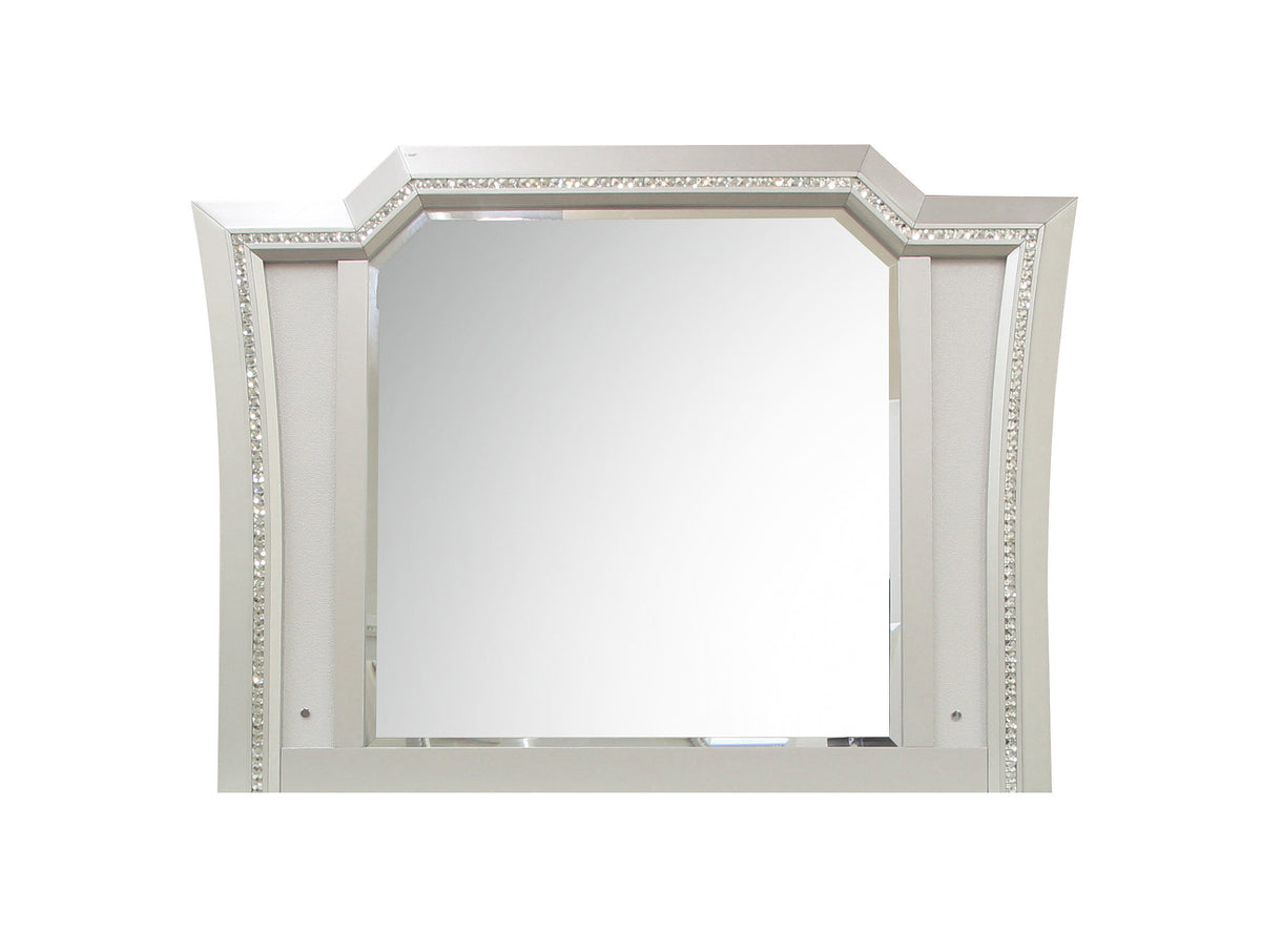 Elegant Mirror With Crystal Sparkling Trim And Led Lights, Silver