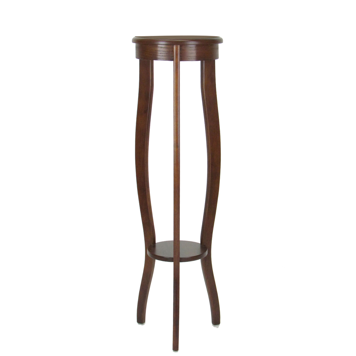 Round Pedestal Stand With Open Bottom Shelf And Flared Legs, Brown