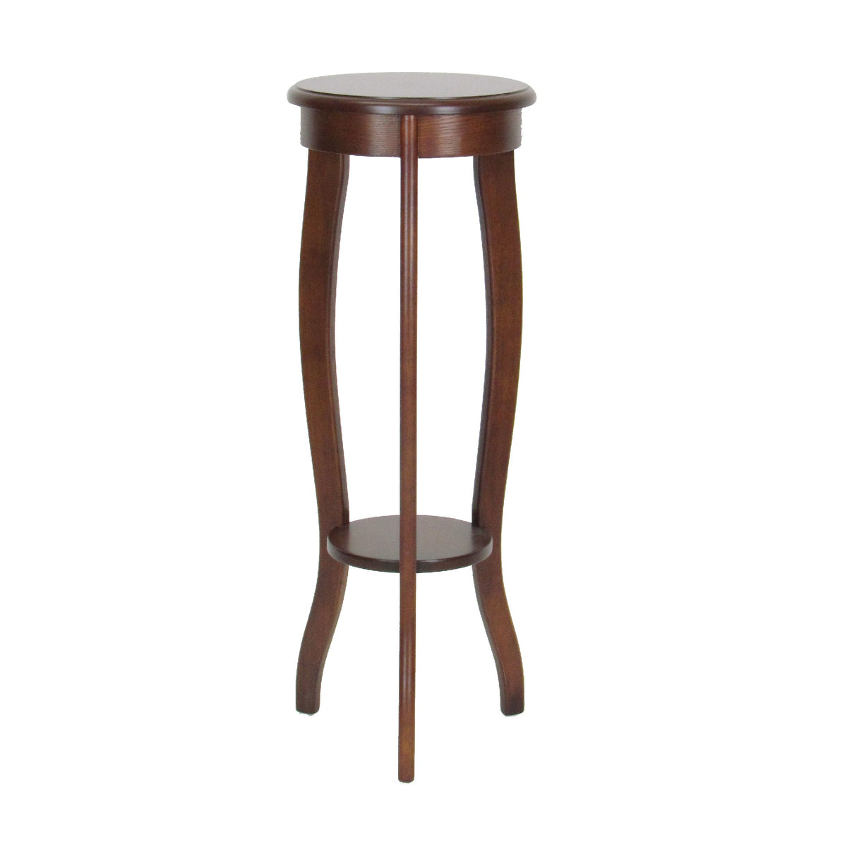 31.5 Inch Round Pedestal Stand With Open Bottom Shelf And Flared Legs,Brown