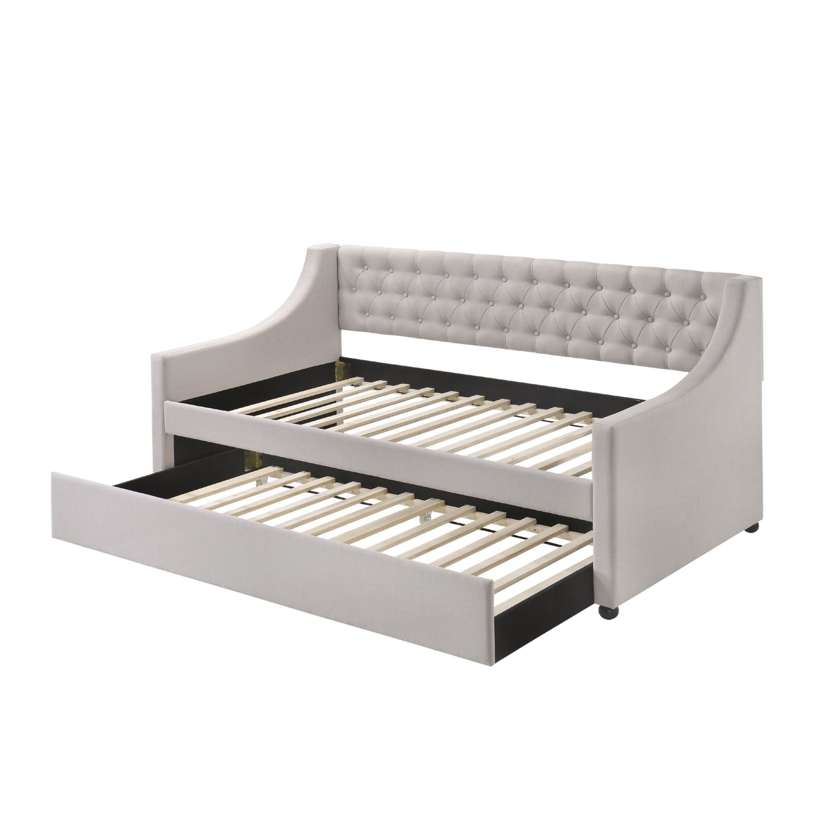 Fabric Twin Size Daybed With Button Tufted Back And Sloped Arms,Light Gray
