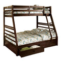 Transitional Style Twin Over Full Bunk Bed With Drawers, Walnut Brown
