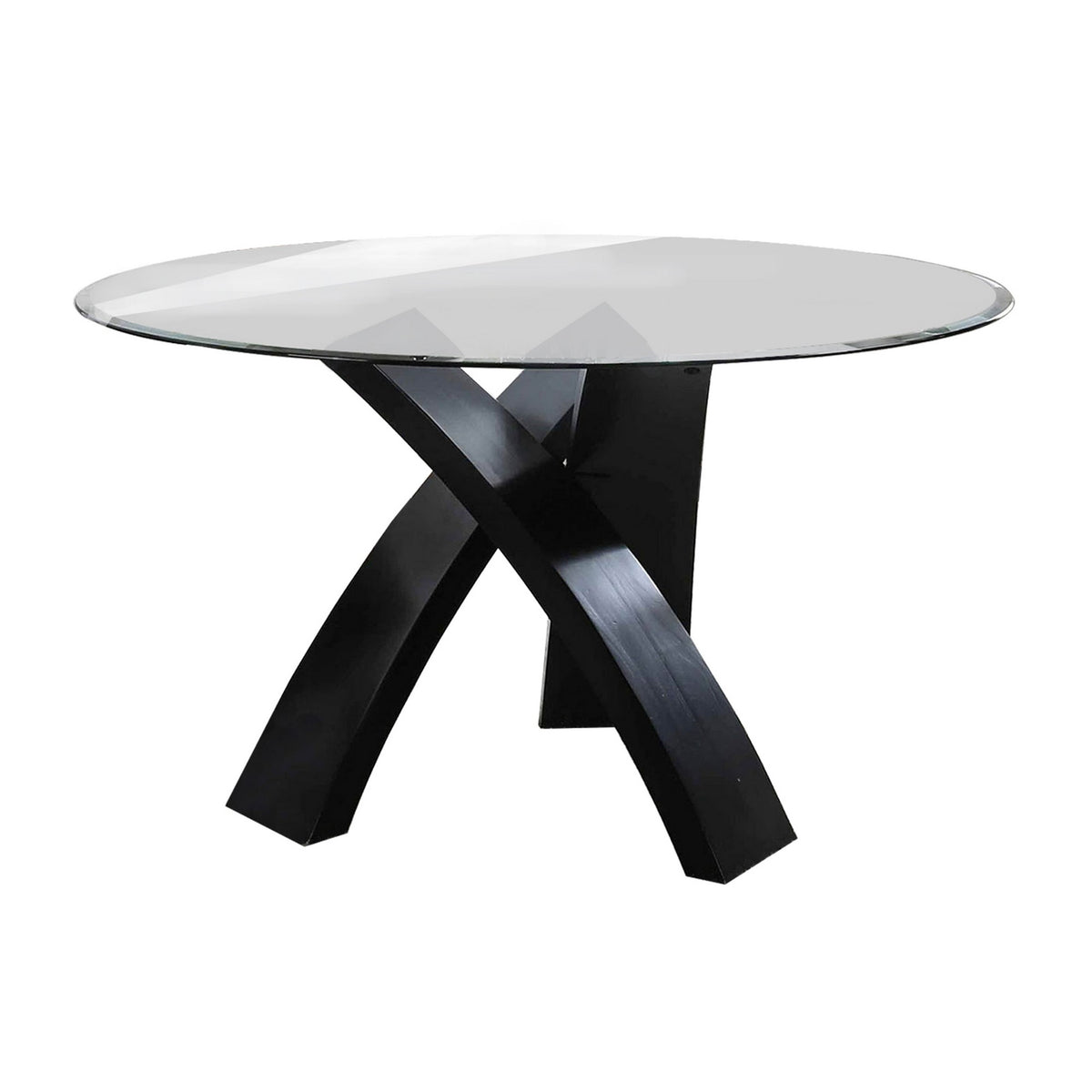 Round Glass Top Dining Table With Criss Cross Tripod Base, Black