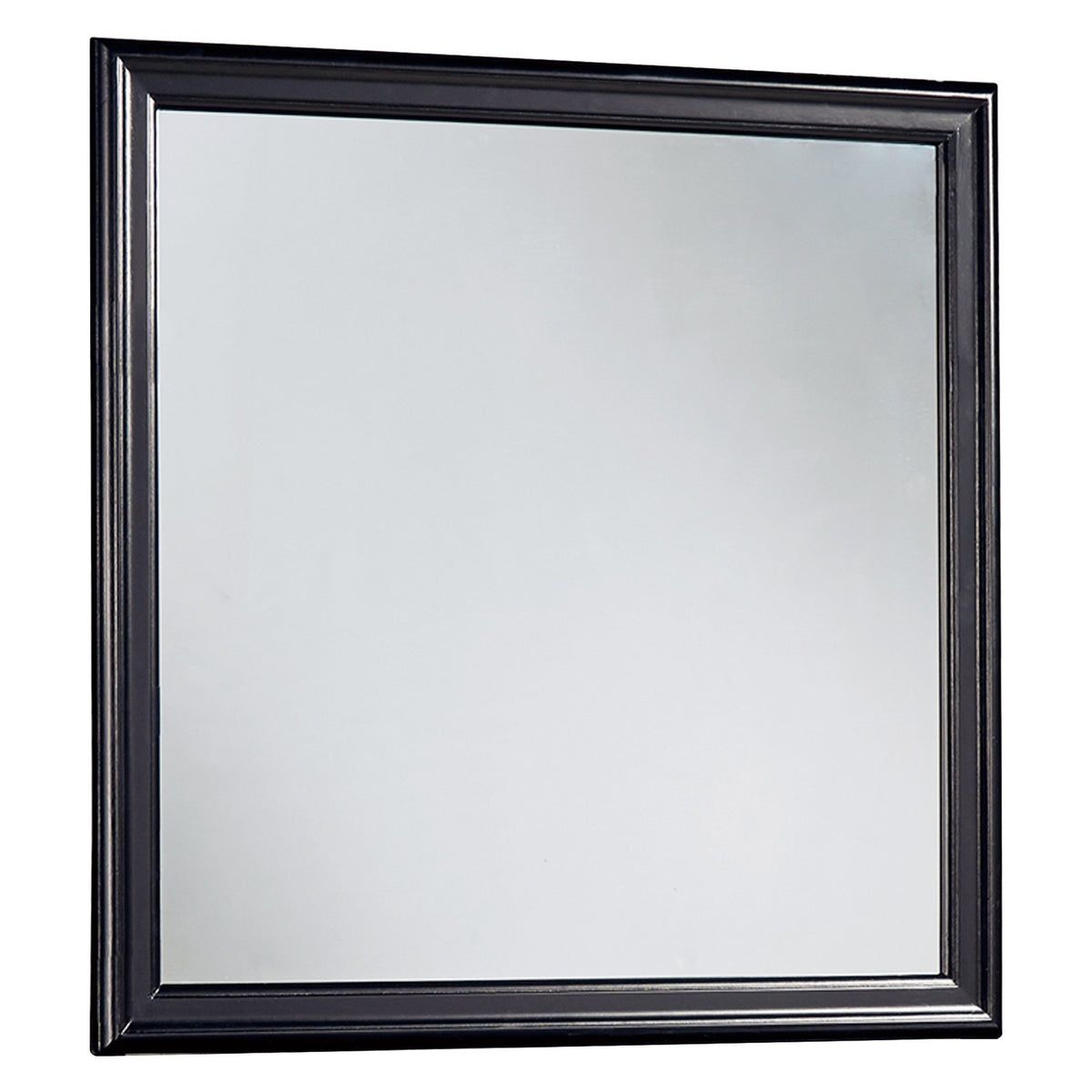 Wooden Frame Mirror With Mounting Hardware, Black And Silver