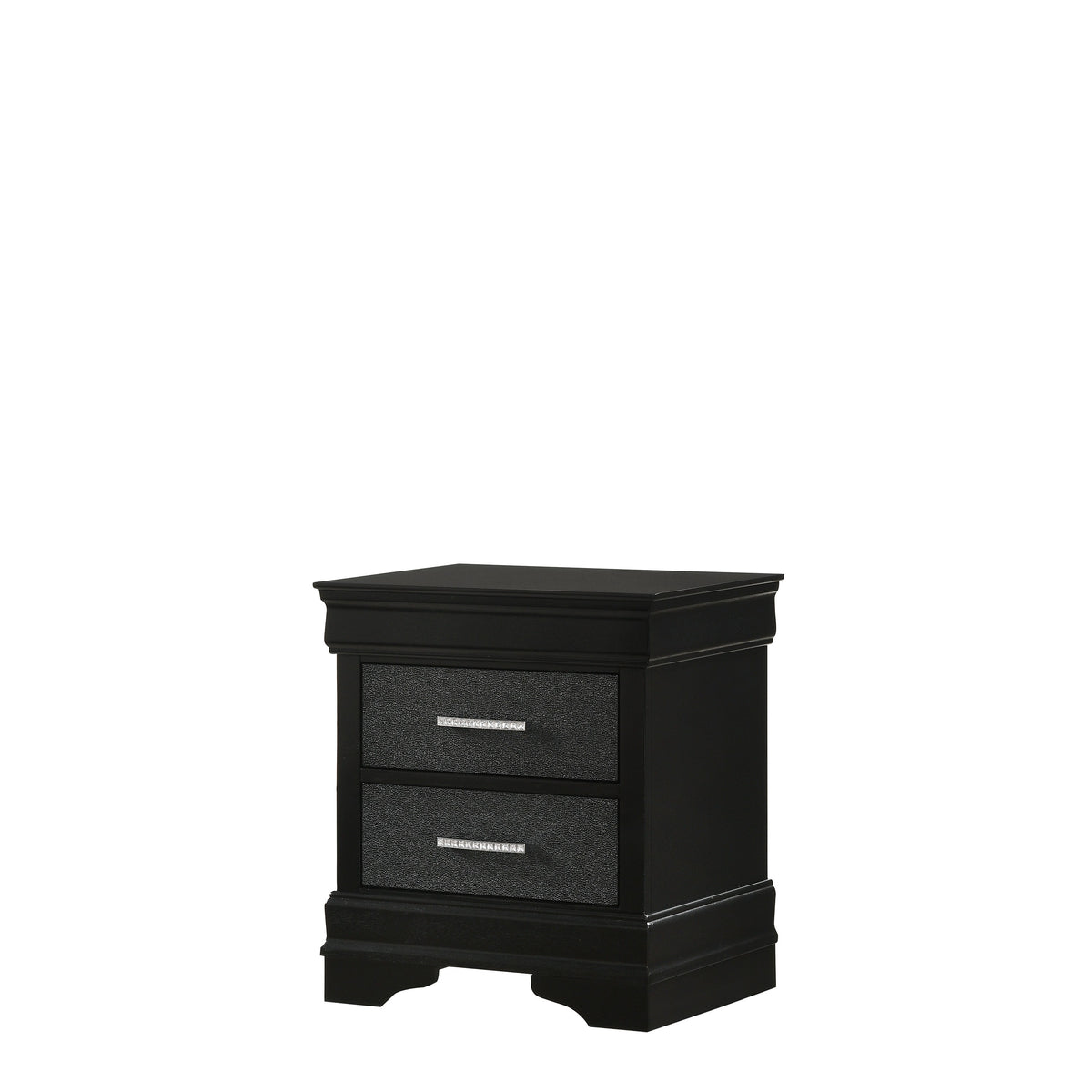 2 Drawer Wooden Nighstand With Horizontal Pull And Studded Accent, Black