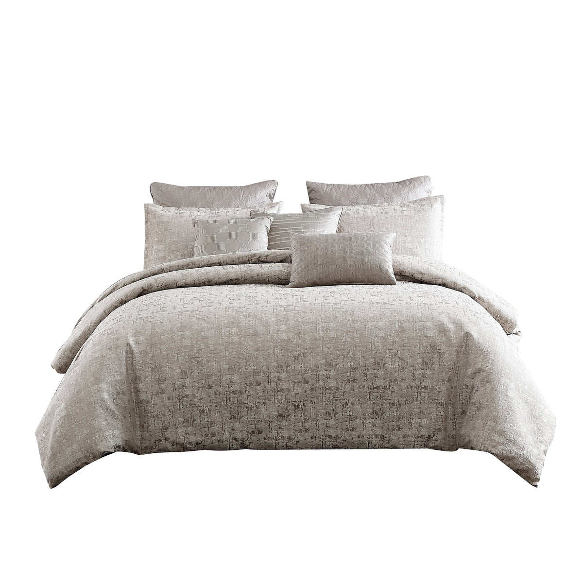 10 Piece King Polyester Comforter Set With Jacquard Print, Gray