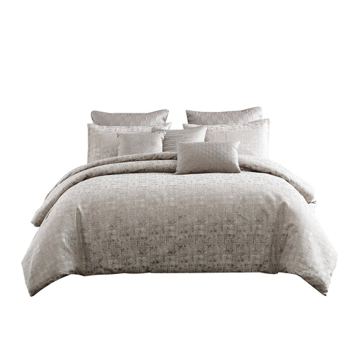 10 Piece King Polyester Comforter Set With Jacquard Print, Gray