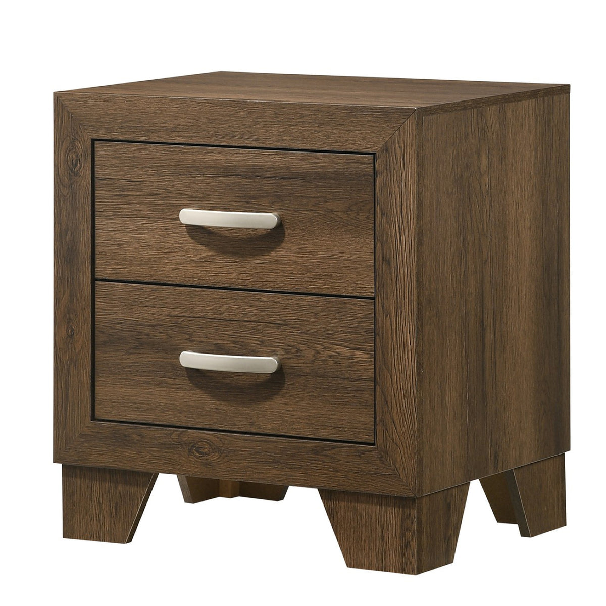 Transitional Style Wooden Nightstand With 2 Drawers And Metal Handles,Brown
