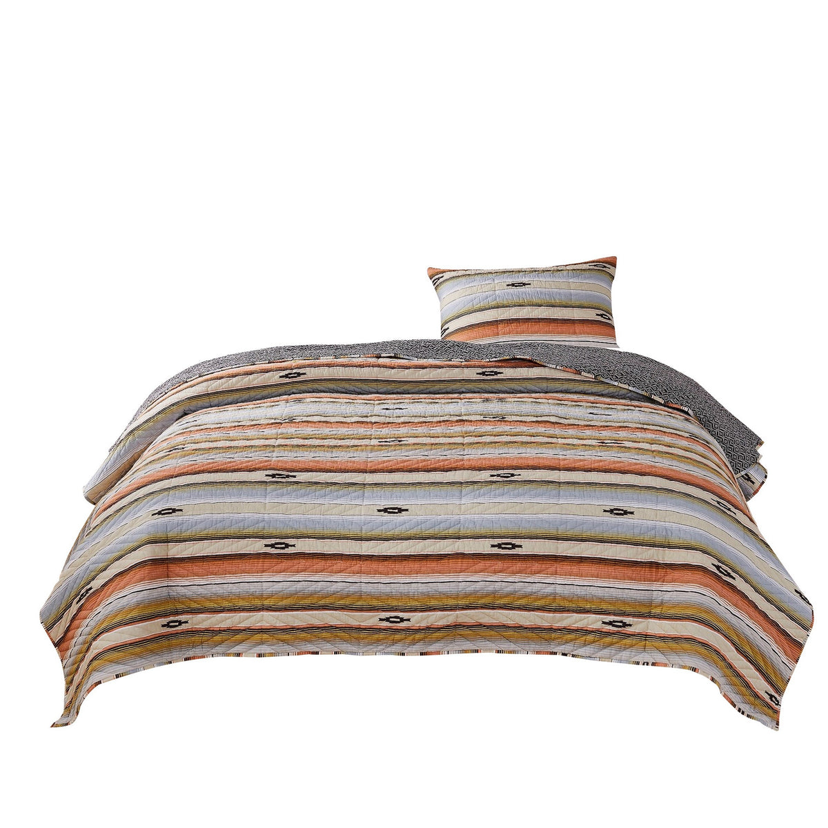 Reversible 2 Piece Twin Size Quilt Set With Stripes Pattern, Multicolor