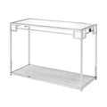 Mirror Top Metal Console Table With Wooden Open Bottom Shelf, Silver