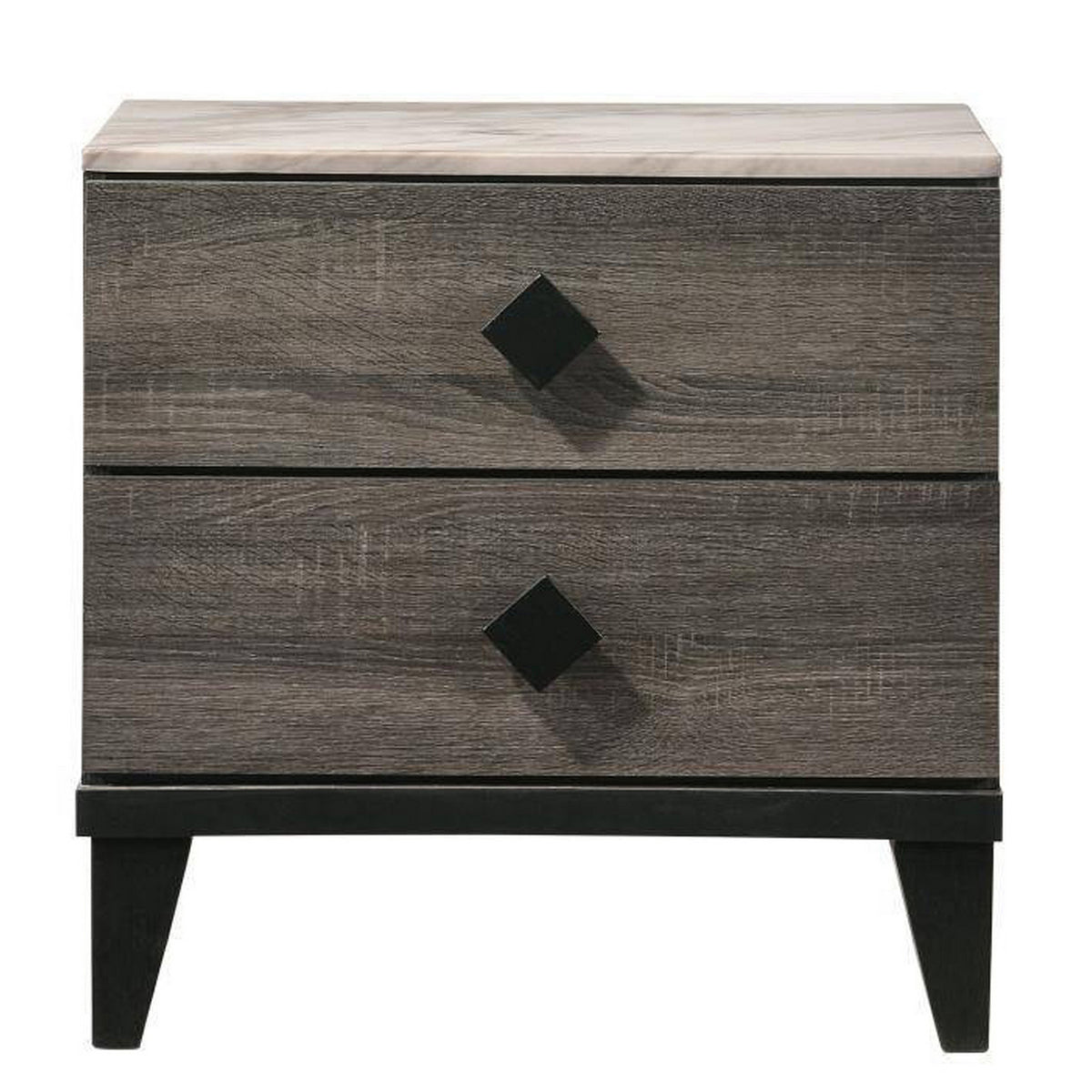 2 Drawer Wooden Nightstand With Grains And Angled Legs, Gray