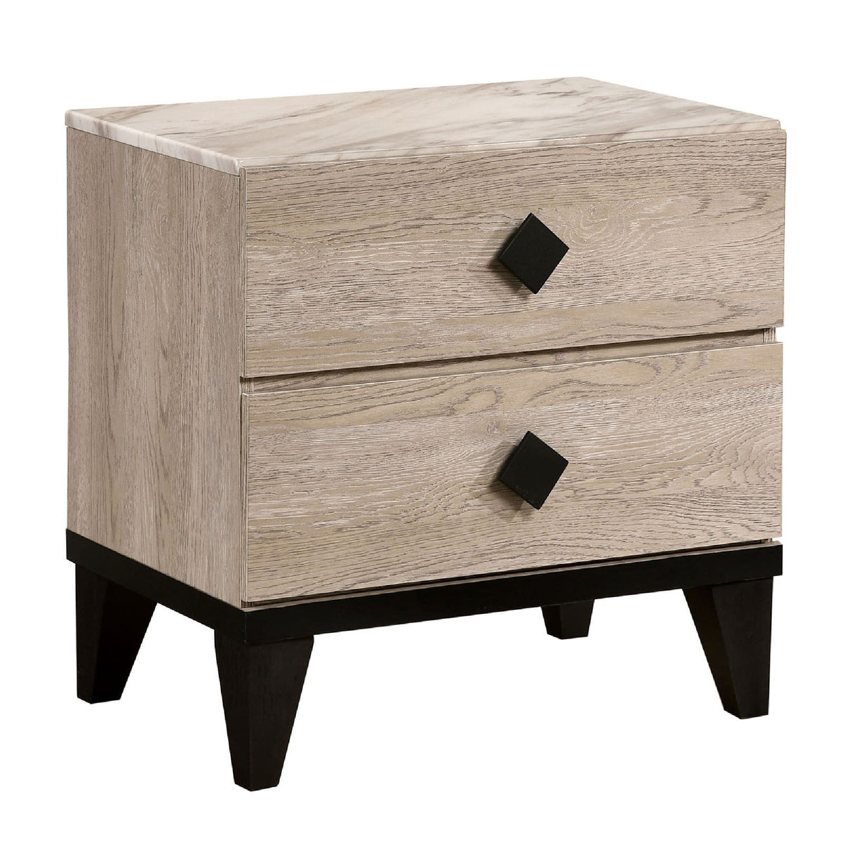2 Drawer Wooden Nightstand With Grains And Angled Legs, Cream
