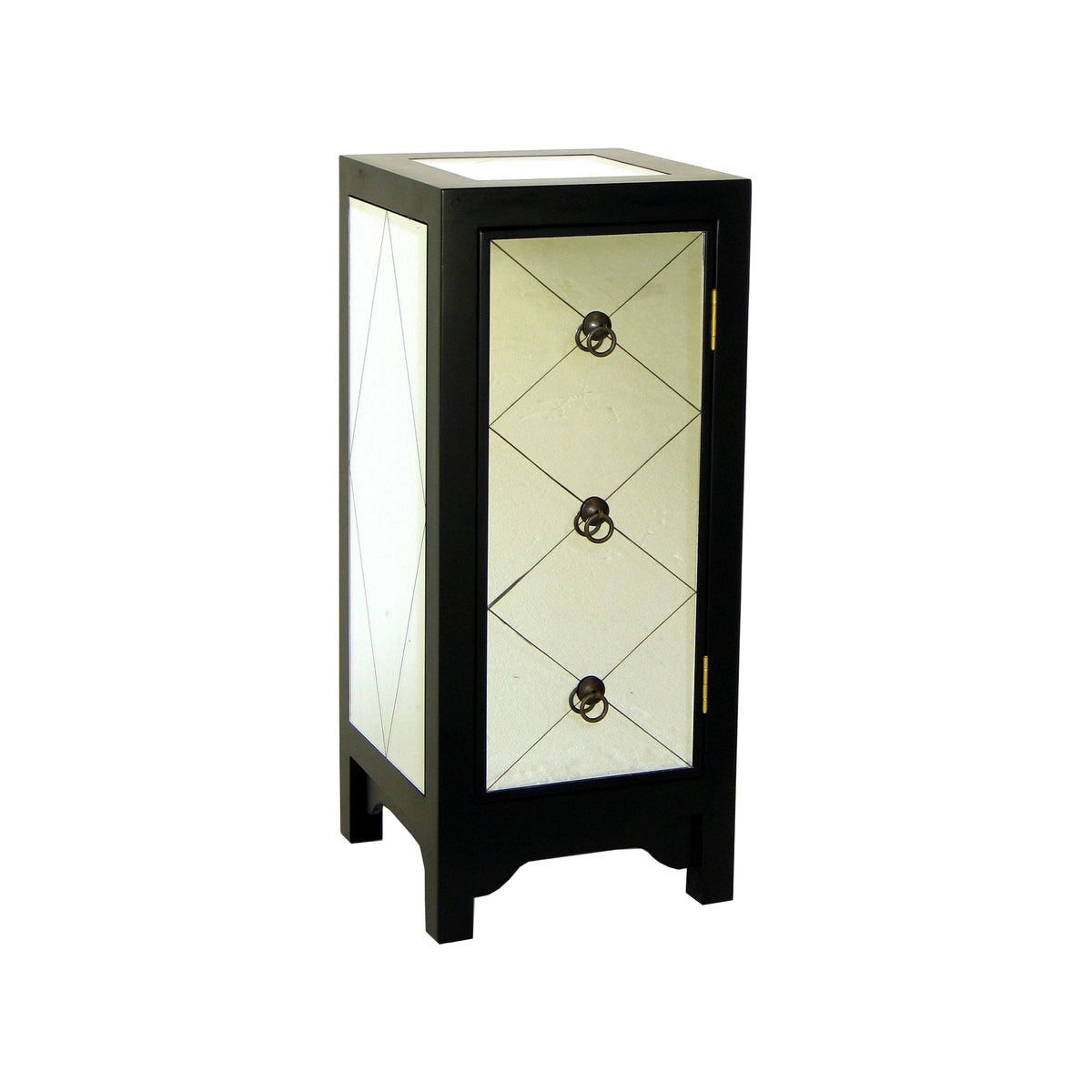 34 Inch Wood And Mirror Storage Chest With 1 Door, Black