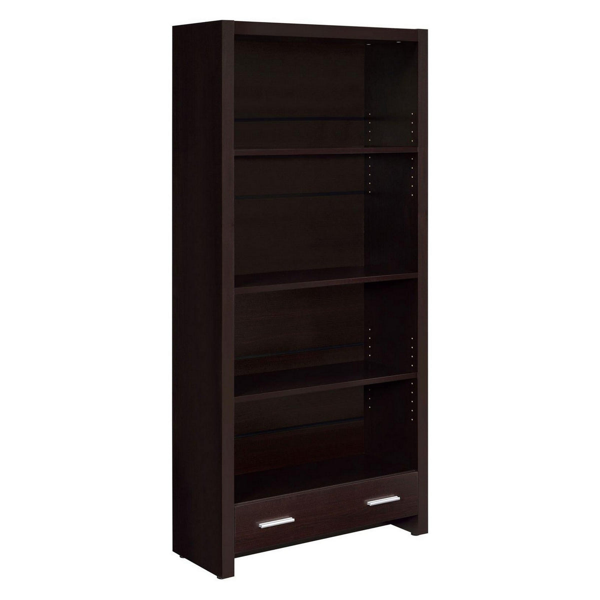 Wooden Bookcase With 3 Shelves And 1 Drawer, Dark Brown