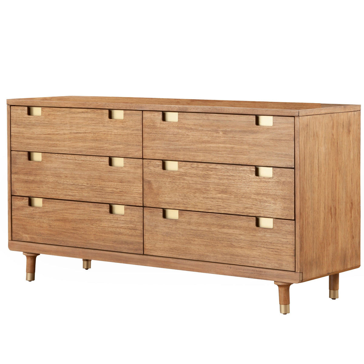 60 Inch 6 Drawer Wooden Dresser With Cutout Pulls, Brown