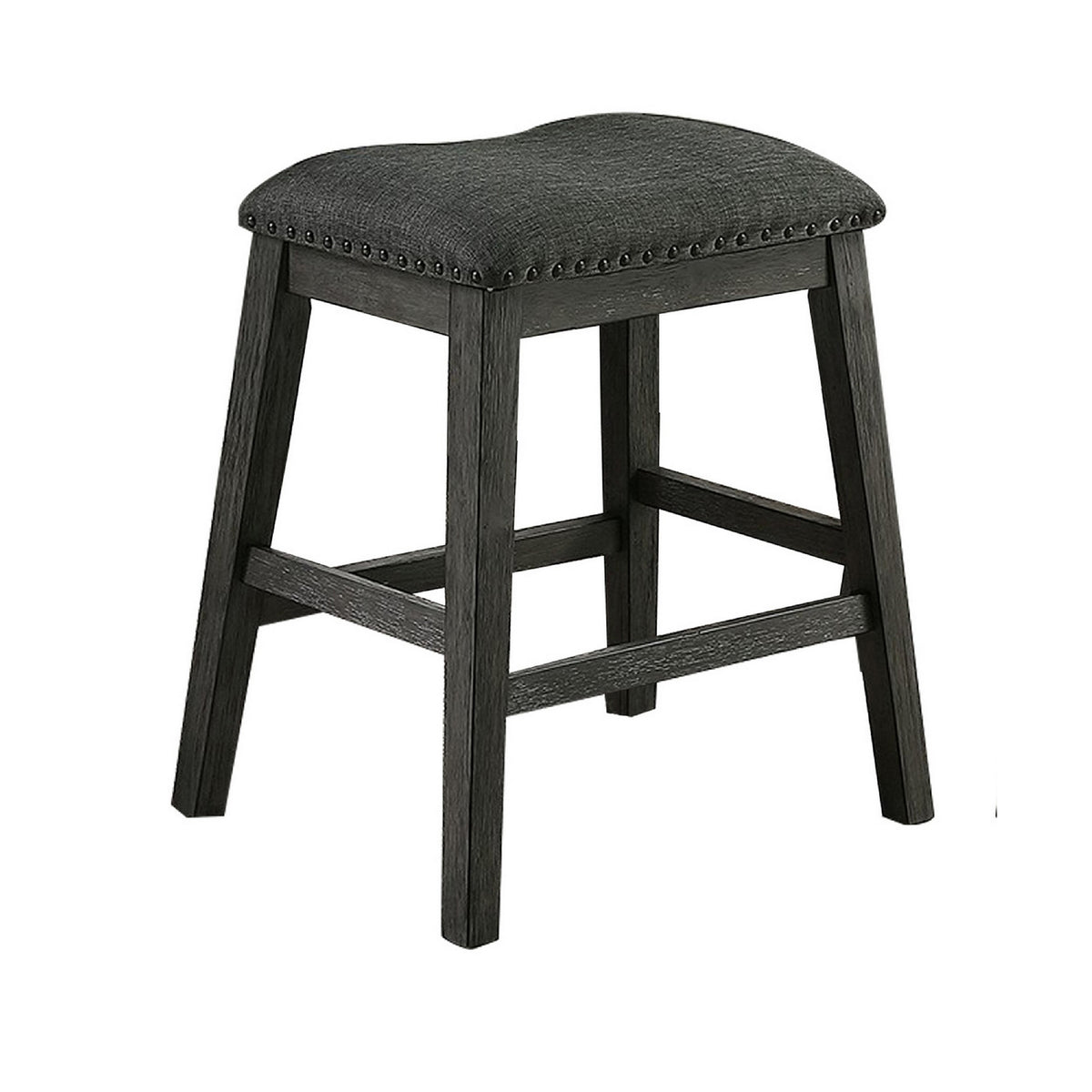 Fabric Saddle Counter Stool With Nailhead Trim, Set Of 2, Gray
