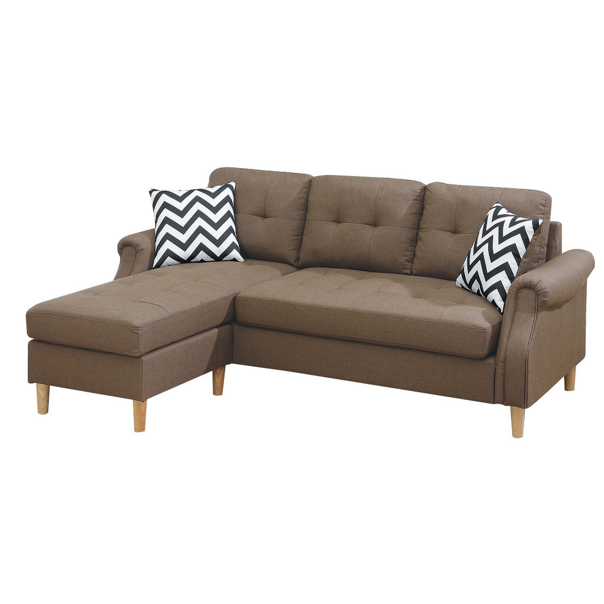 Fabric 2 Piece Sectional Sofa With Round Tapered Legs, Brown