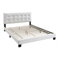 Twin Leatherette Bed With Checkered Tufted Headboard, White