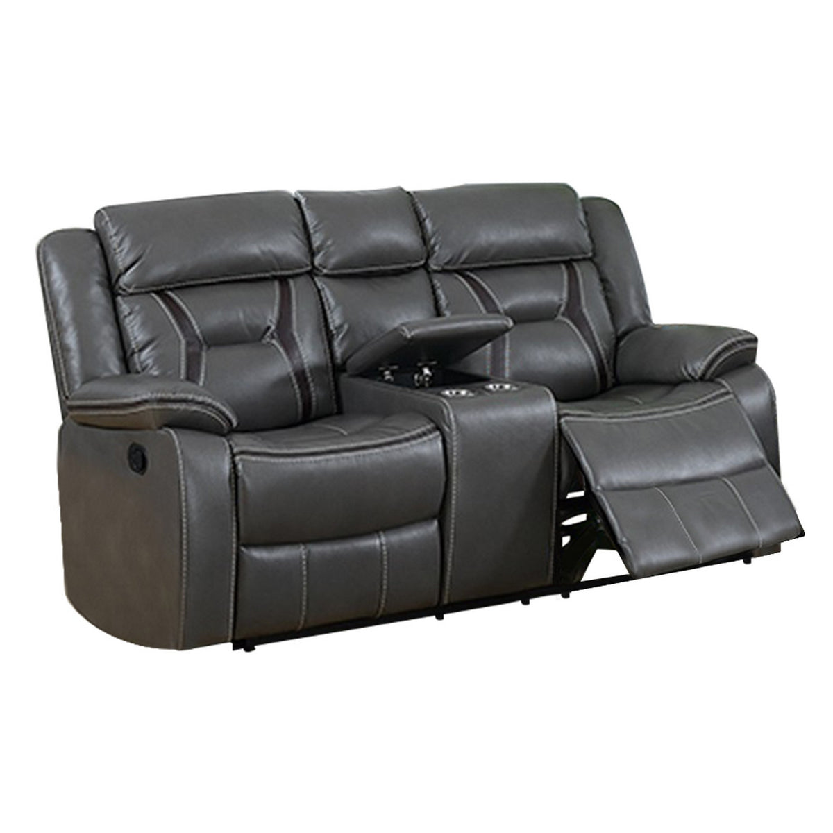 73 Inches Leatherette Motion Loveseat With Console, Gray
