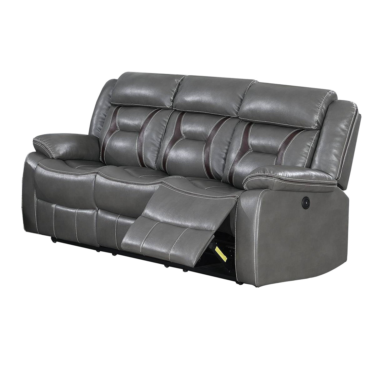 Leatherette Power Motion Sofa With Contrast Stitching, Gray
