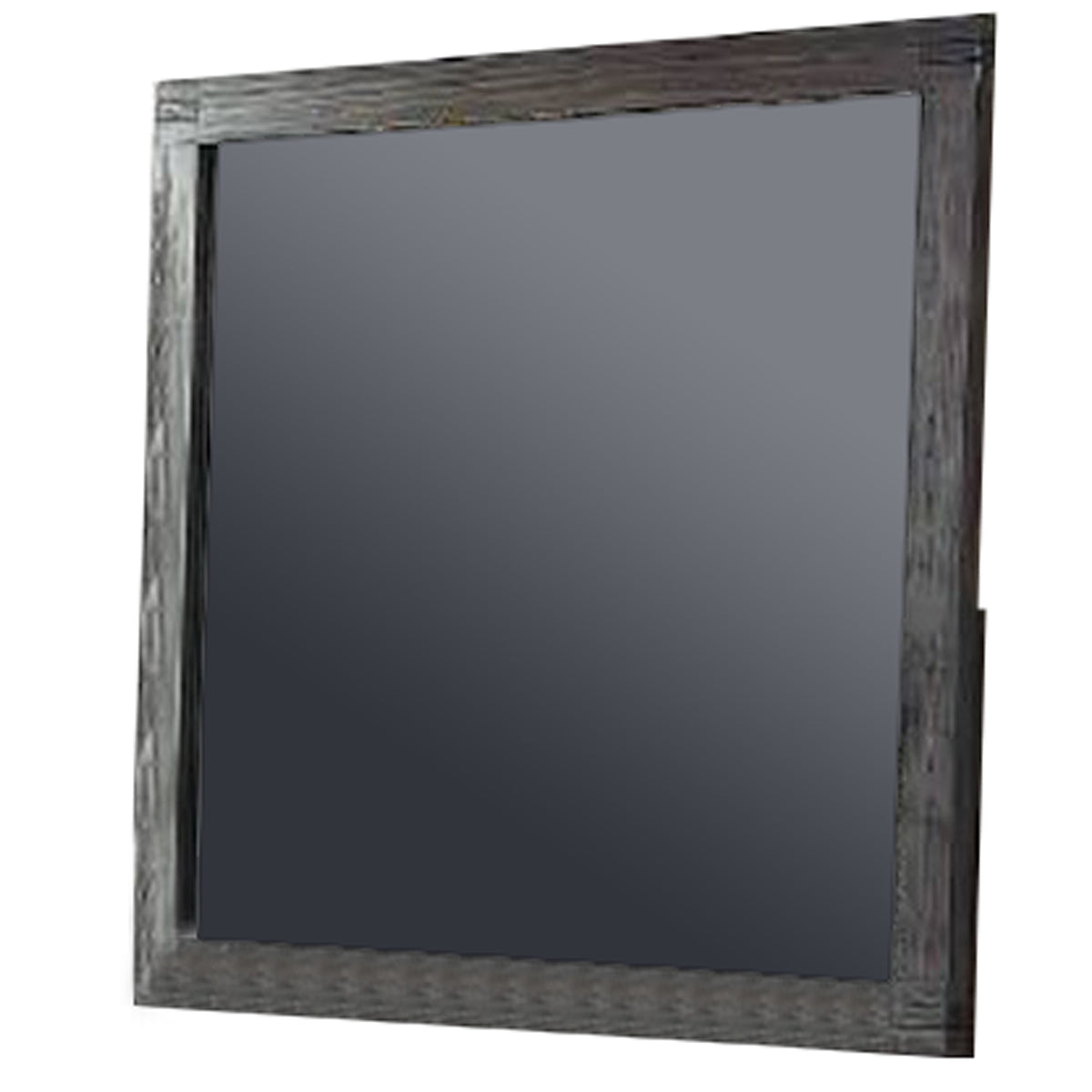 Wall Mirror With Rectangular Frame And Natural Wood Grain Details, Dark Brown