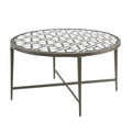 Round Glass Top Coffee Table With X Support Metal Base, Silver