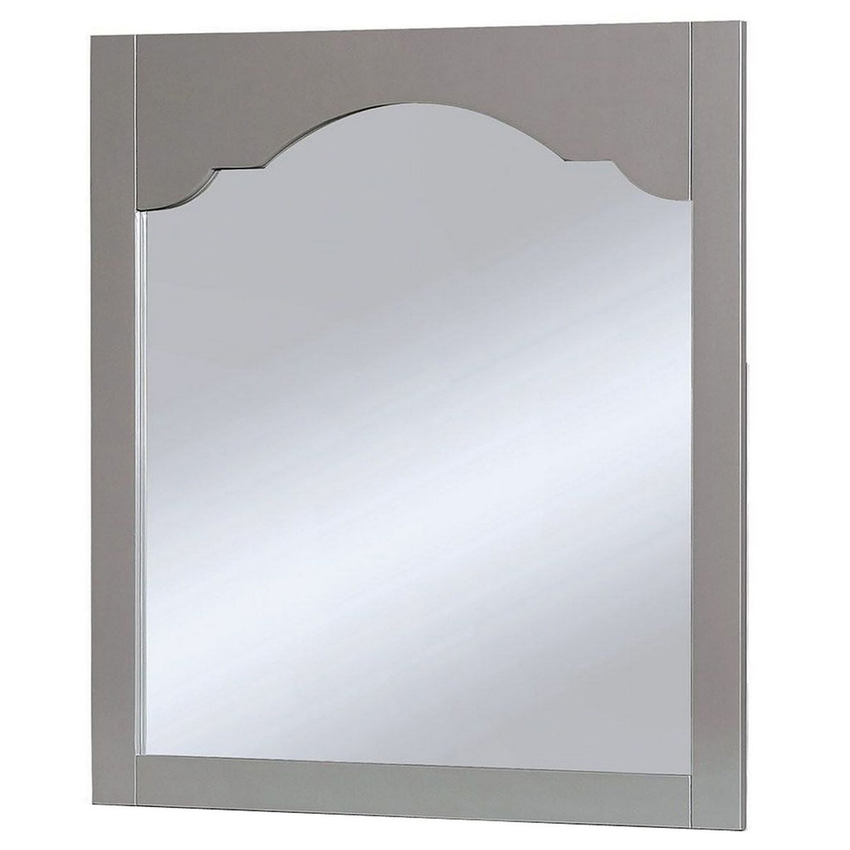 Wooden Encasing Mirror With Arched Design Top, Gray