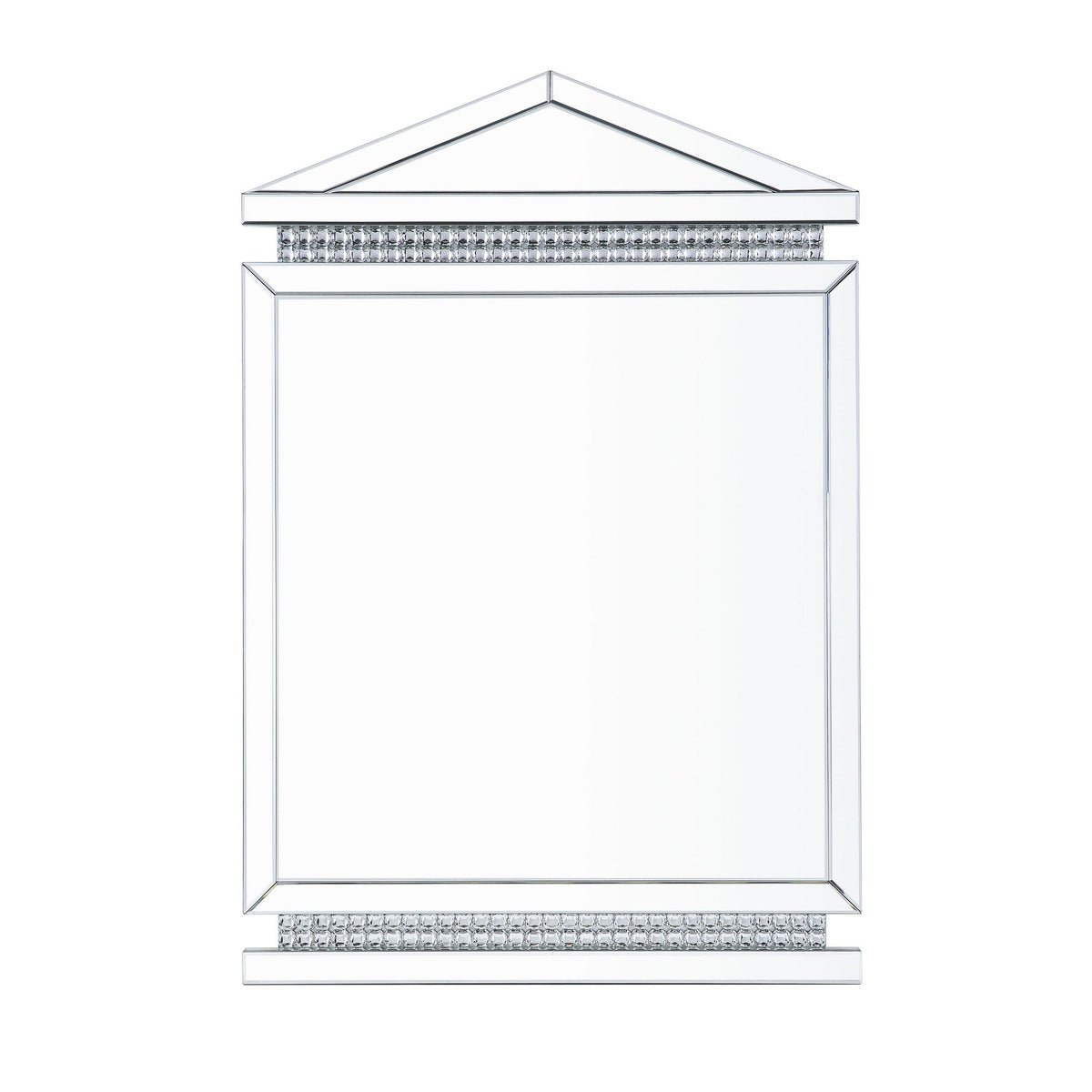 Rectangular Mirror Wall Decor With Faux Crystals And Triangular Top, Silver