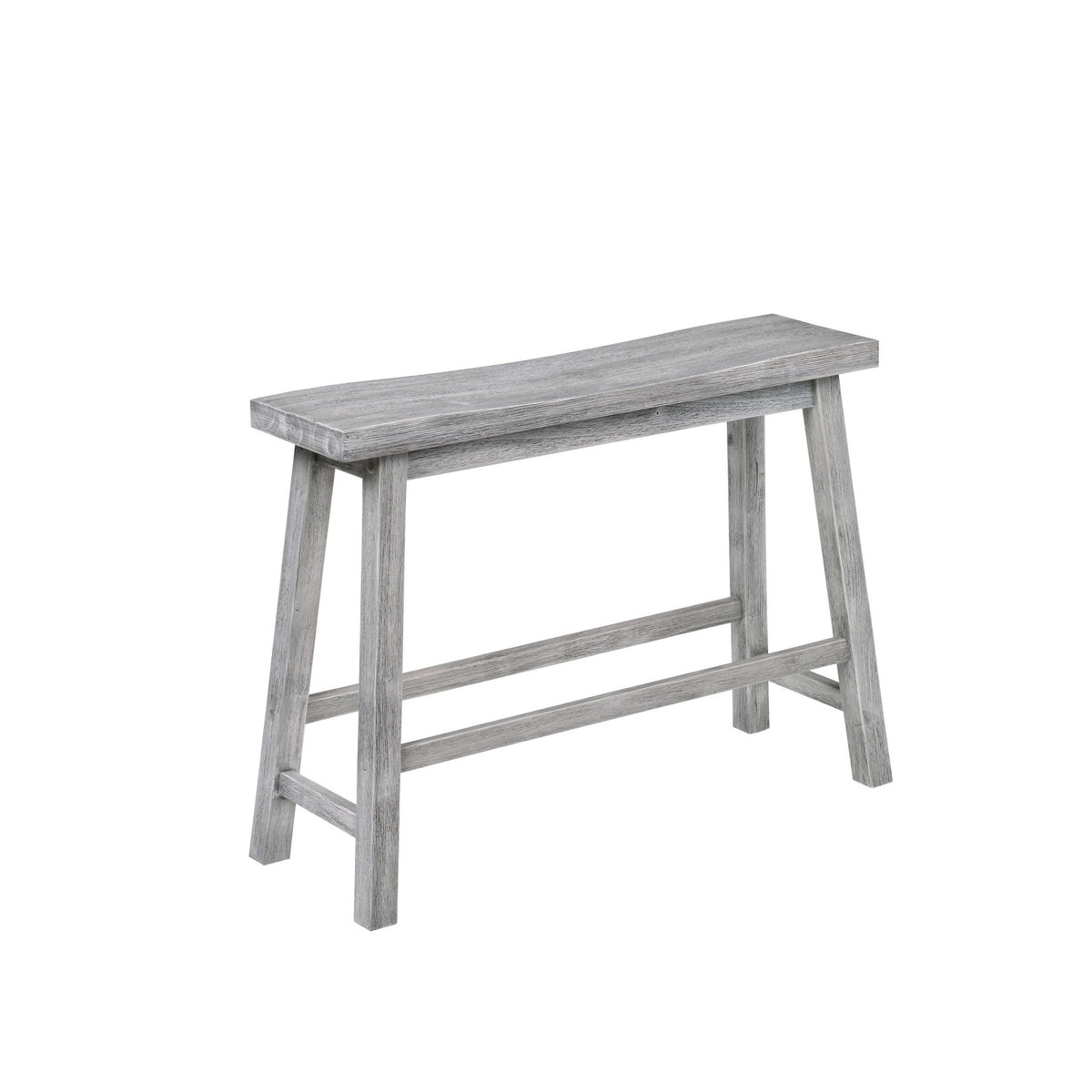 Saddle Design Wooden Bench With Grain Details, Gray