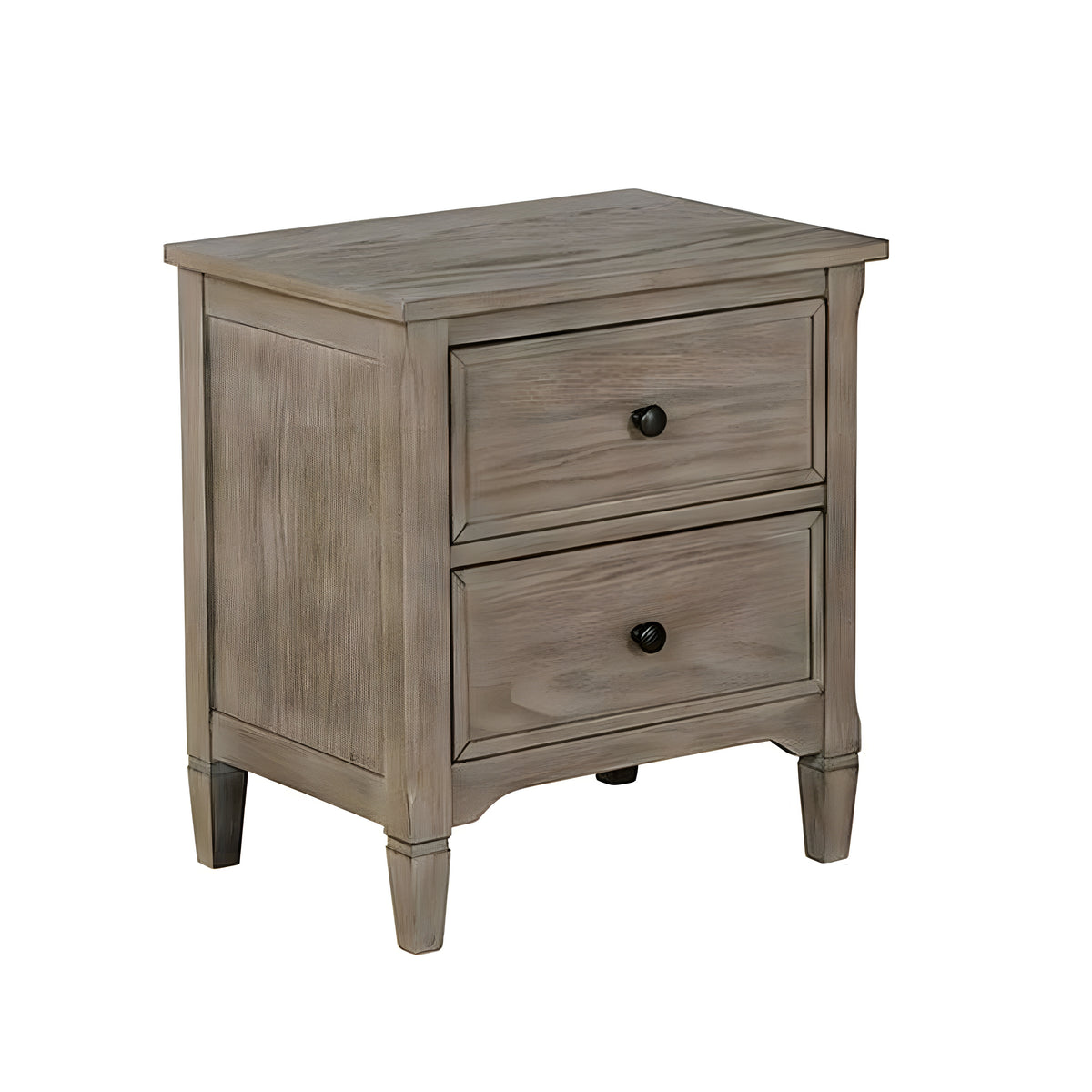 2 Drawer Wooden Nightstand With Round Knobs, Gray