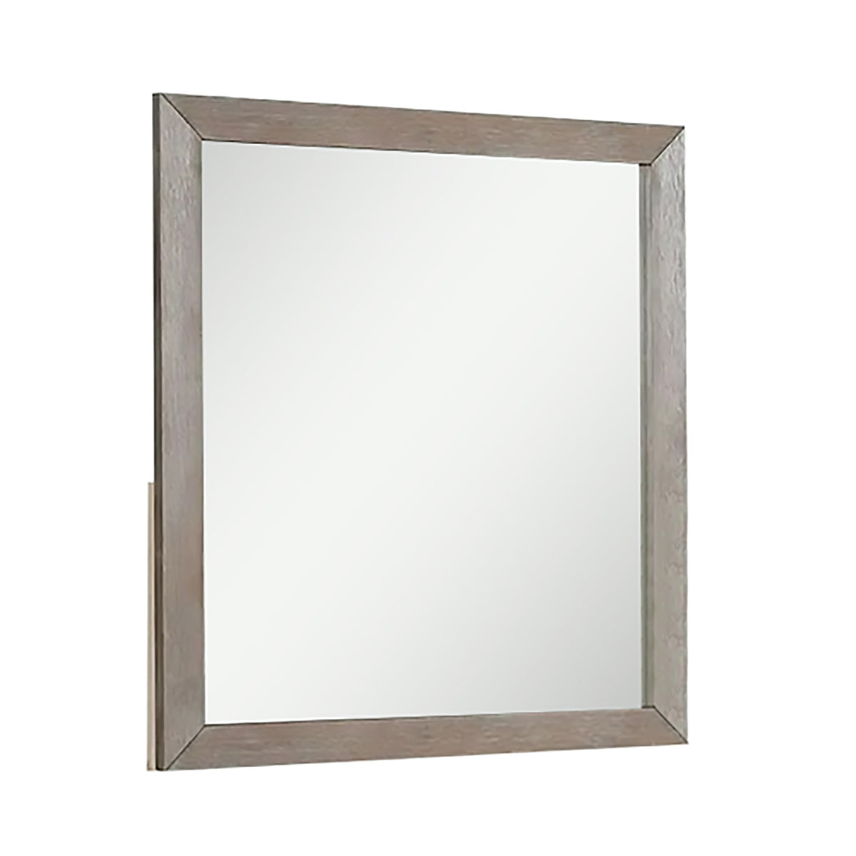 Wall Mirror With Wooden Frame And Grain Details, Natural Brown