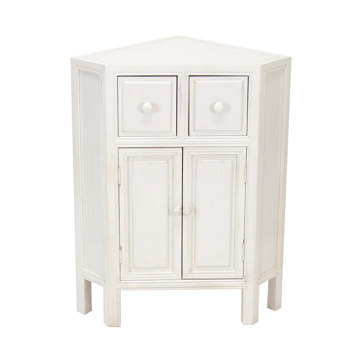 Wooden Corner Cabinet With 2 Drawers And 2 Doors, White